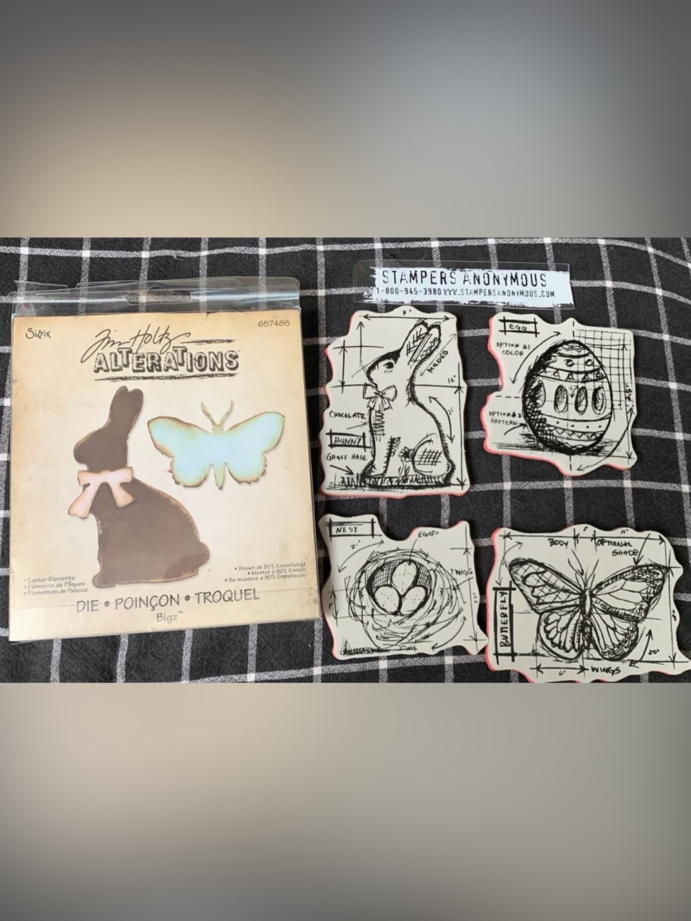 Tim Holtz Sissex Die Set with Bunny & Butterfly & Stampers Anonymous Stamp Set